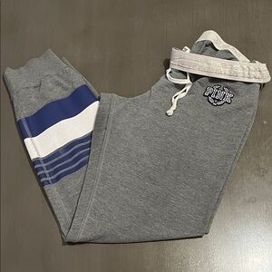PINK Victoria's Secret Gray Joggers Sweatpants with Blue and White Stripes Large